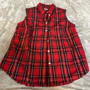 J. Crew Red Plaid Sleeveless Button-Down Shirt